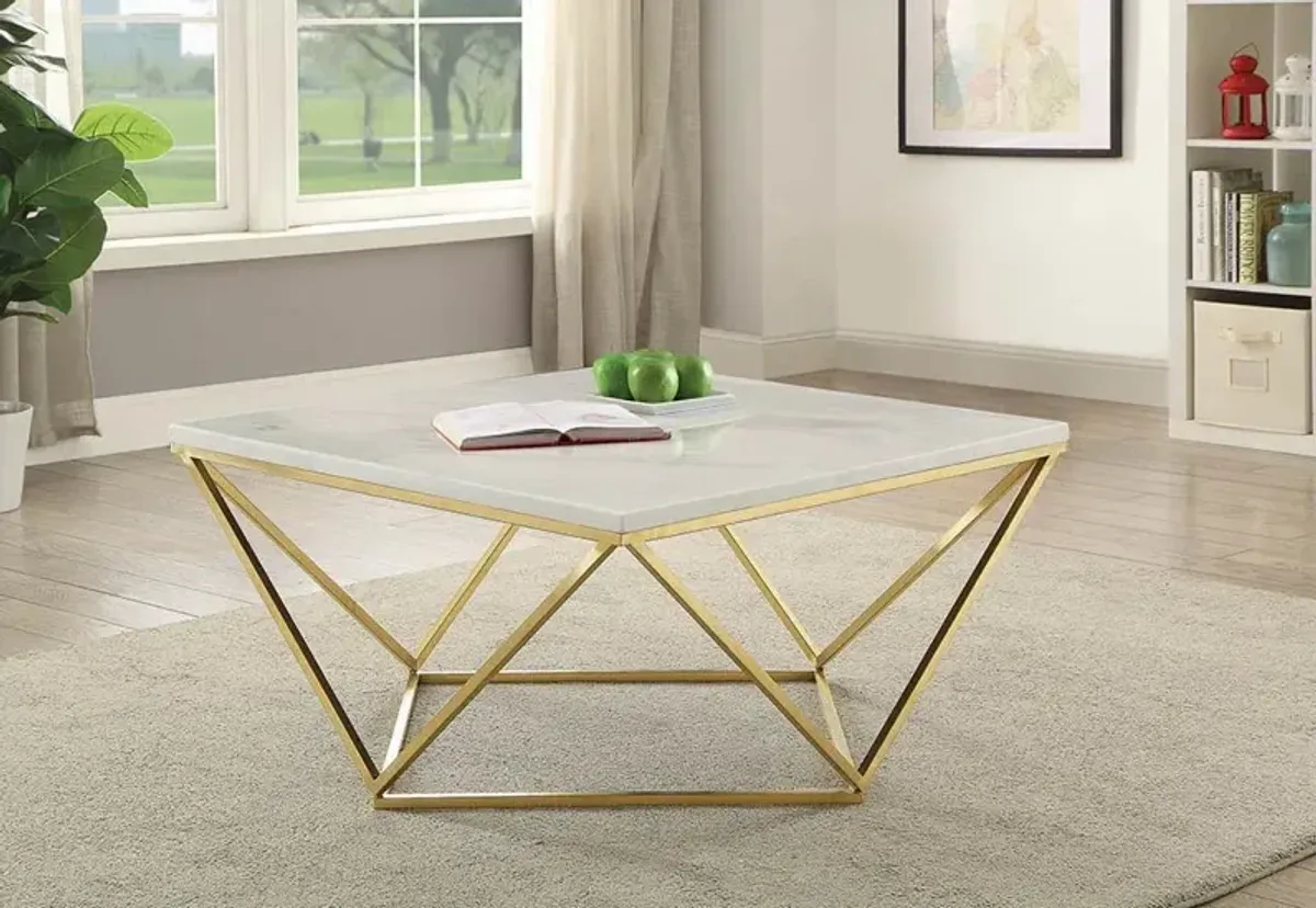 Coaster Meryl Square Faux Marble Top Coffee Table White & Gold