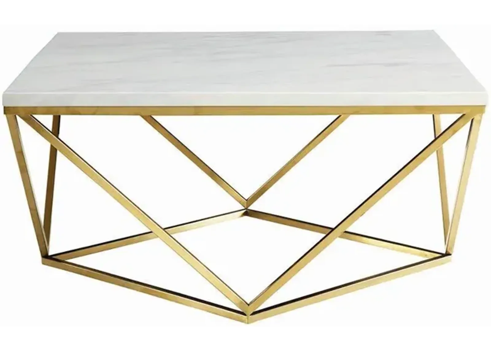 Meryl Square Faux Marble Top Coffee Table White & Gold