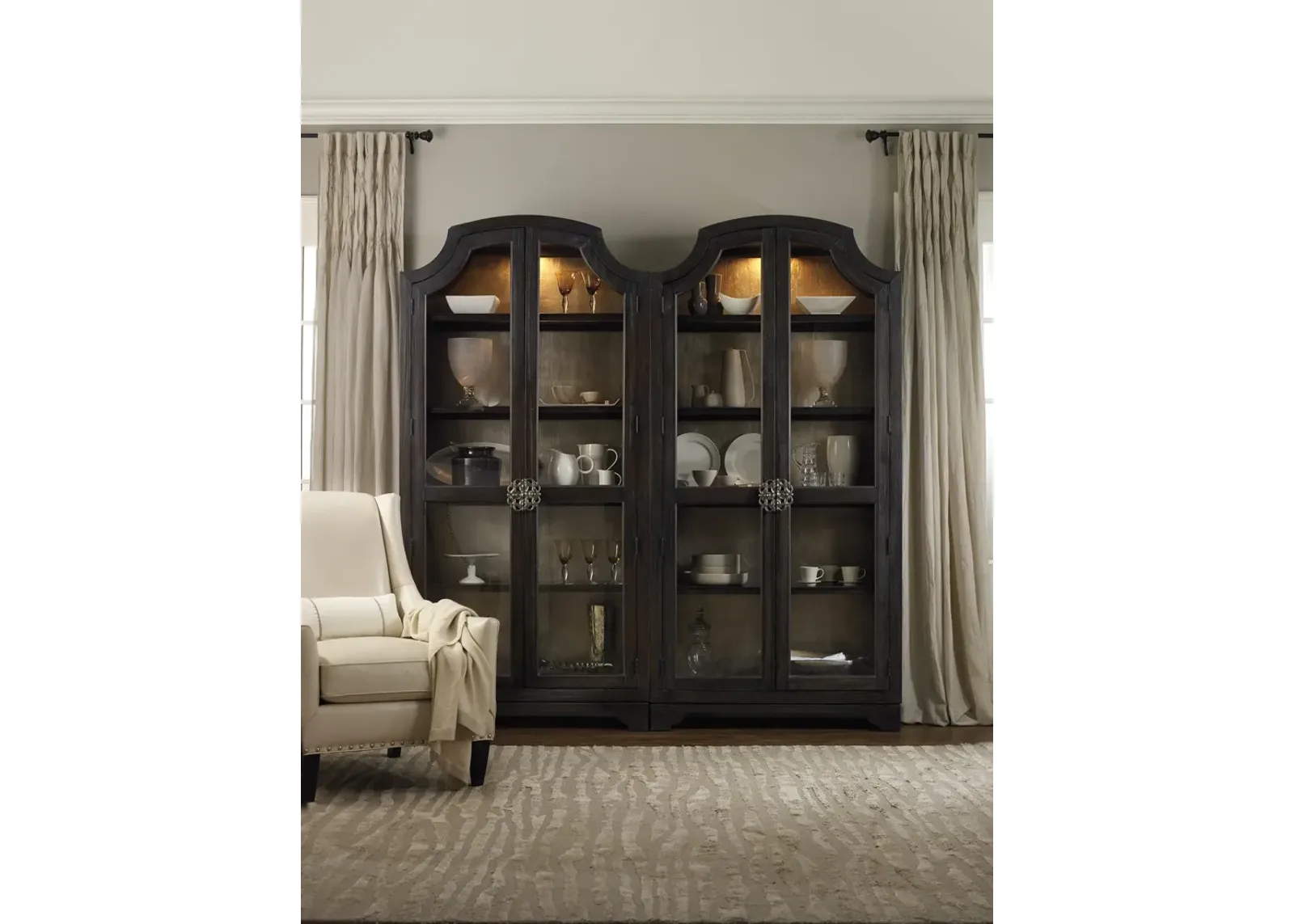 SANCTUARY GLASS BUNCHING EBONY ANTIQUED OAK CURIO