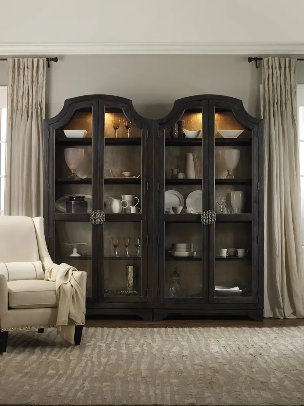 SANCTUARY GLASS BUNCHING EBONY ANTIQUED OAK CURIO