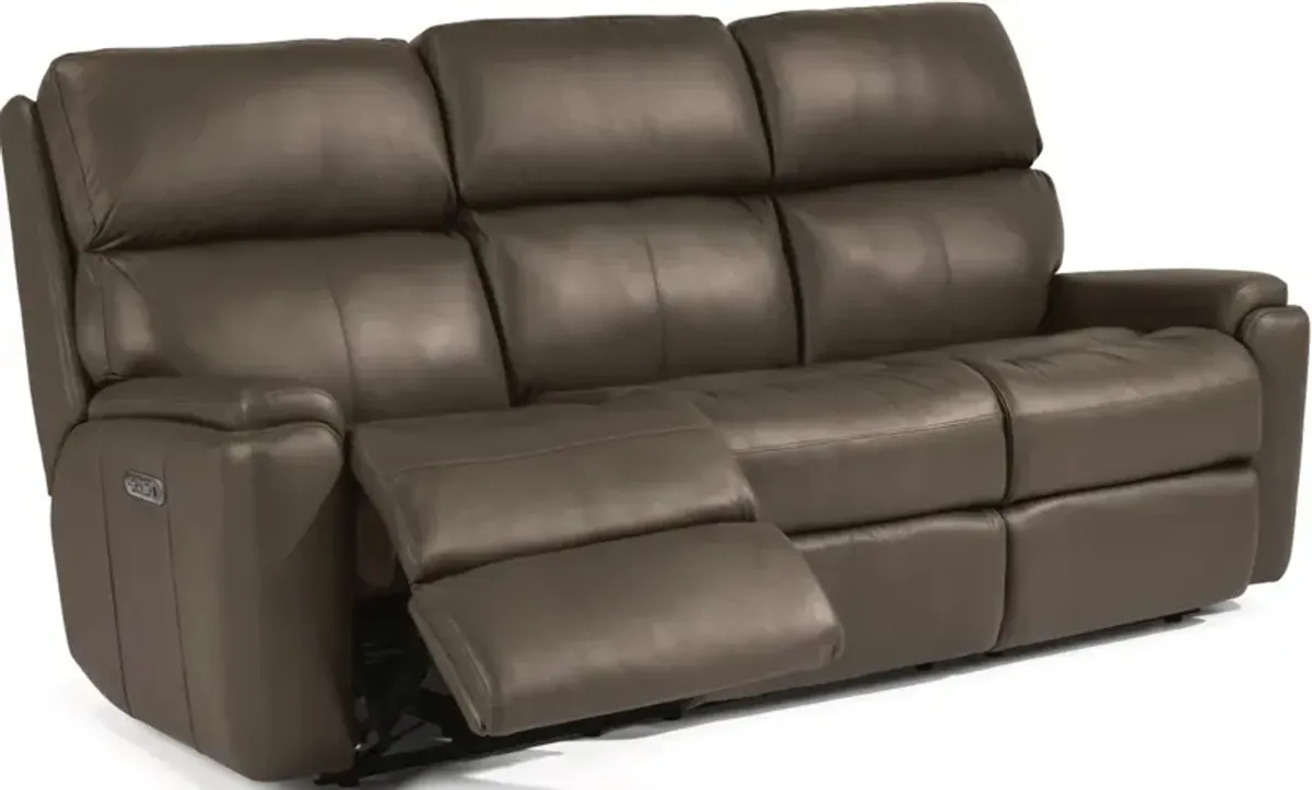 Flexsteel Rio Dark Stone Power Reclining Leather Sofa with Power Headrests