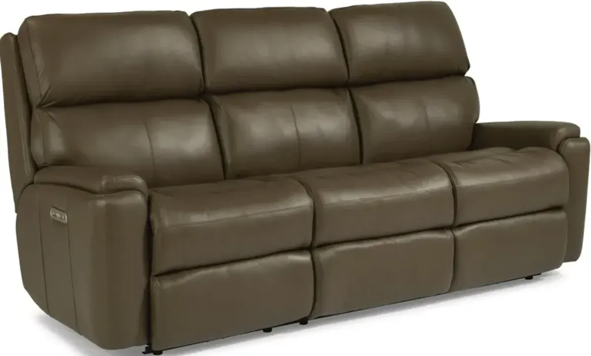 Flexsteel Rio Dark Stone Power Reclining Leather Sofa with Power Headrests