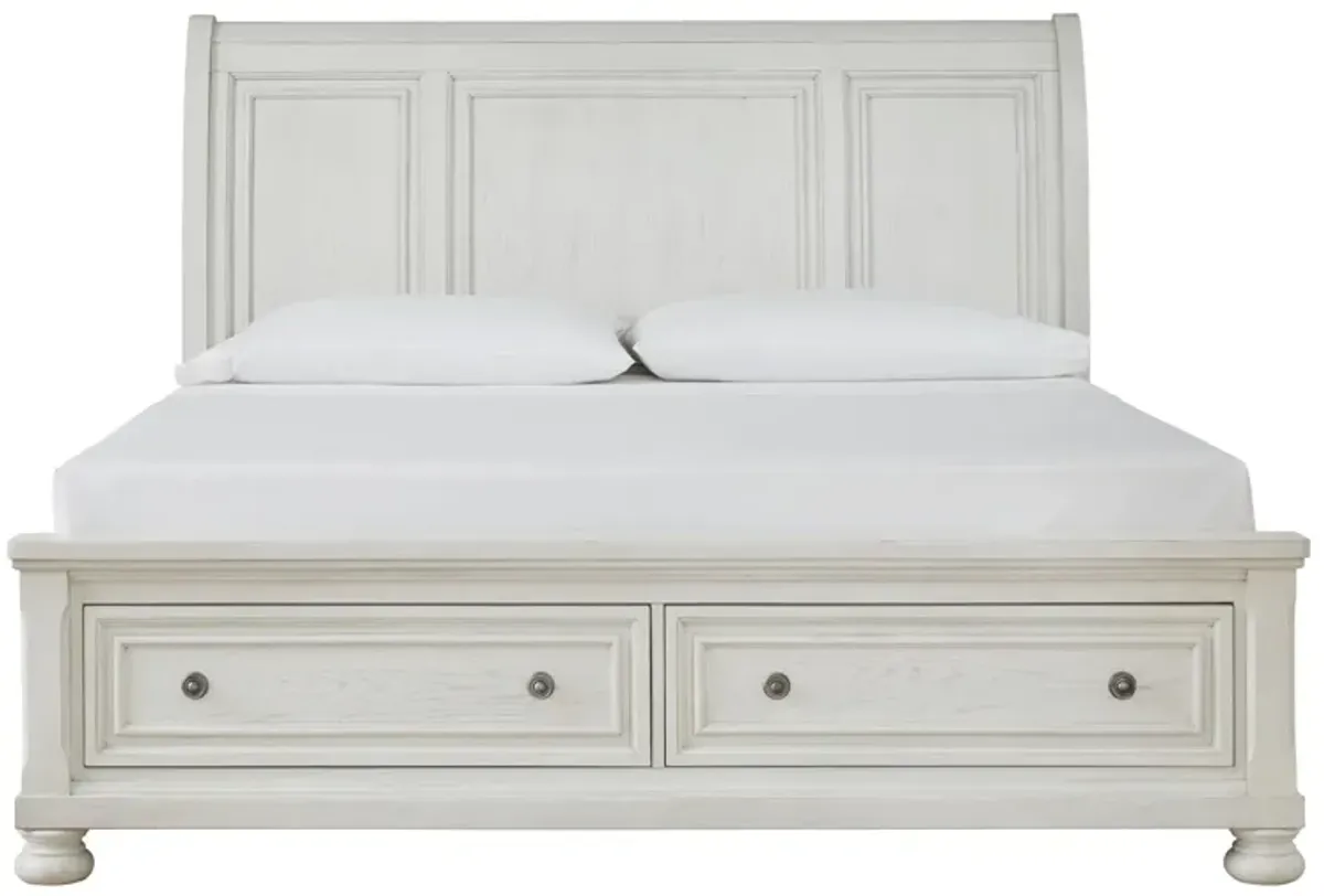 ROBBINSDALE CALIFORNIA KING SLEIGH BED WITH STORAGE ANTIQUE WHITE SIGNATURE DESIGN