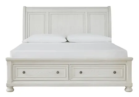 ROBBINSDALE CALIFORNIA KING SLEIGH BED WITH STORAGE ANTIQUE WHITE SIGNATURE DESIGN