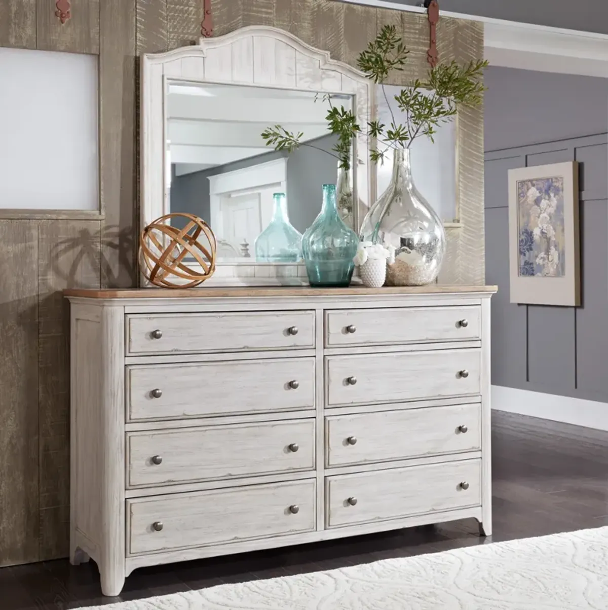 Liberty Furniture Complete Queen Bedroom Set Poster Bed, Dresser & Mirror Farmhouse Reimagined