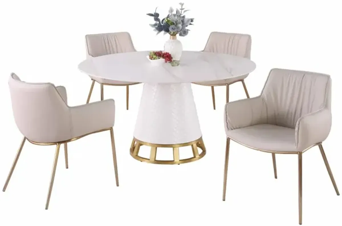 Chintaly Khloe Dining Set with Sintered Stone Wooden & Golden Table with Golden Frame Side Chairs