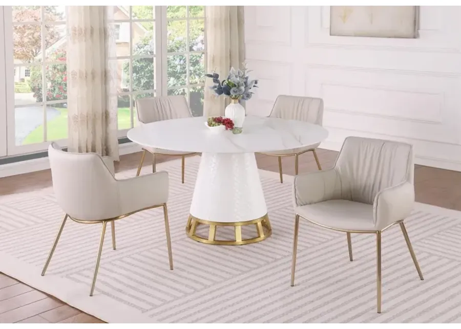 KHLOE DINING SET WITH SINTERED STONE WOODEN, & GOLDEN TABLE WITH GOLDEN FRAME SIDE CHAIRS