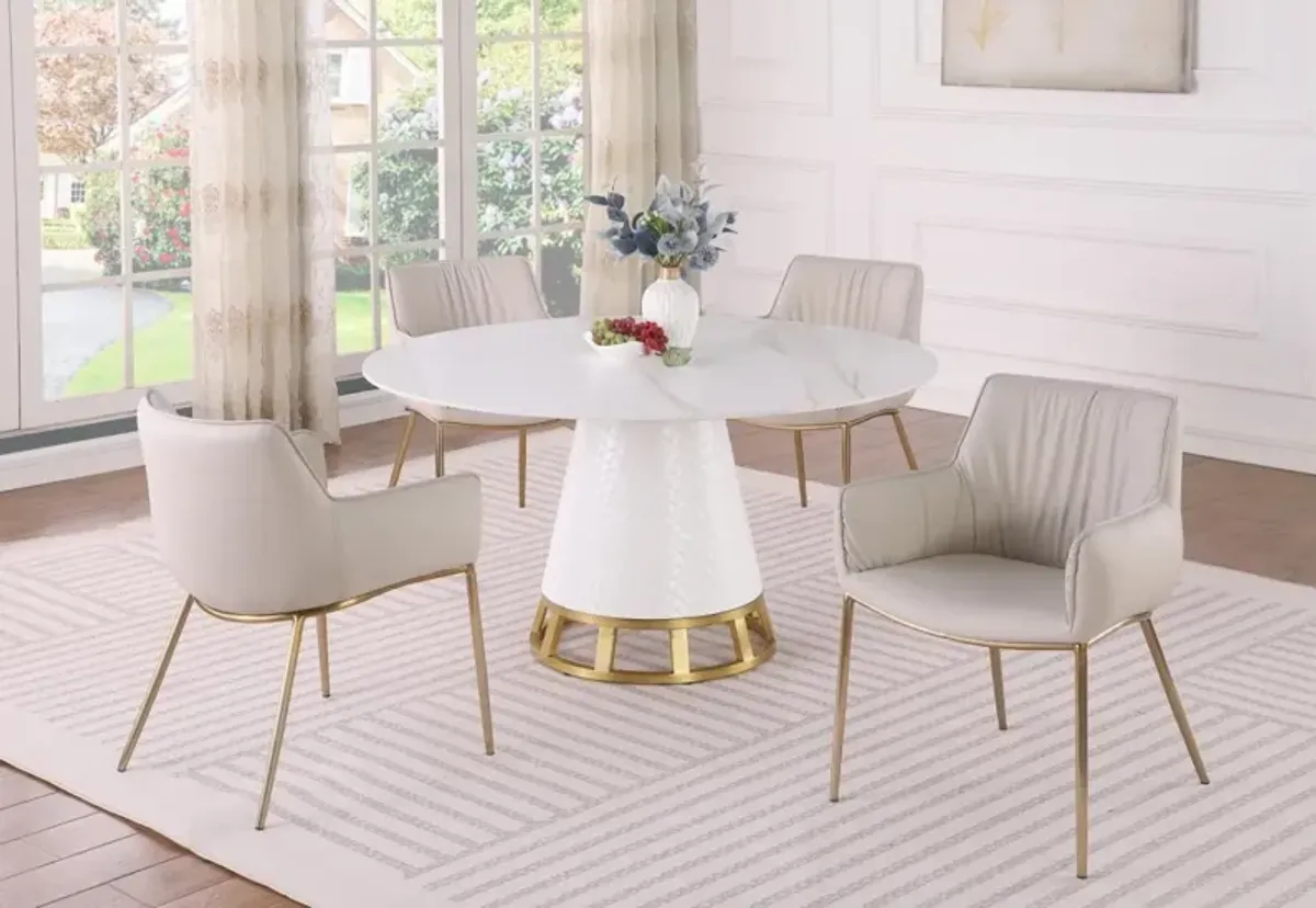 Chintaly Khloe Dining Set with Sintered Stone Wooden & Golden Table with Golden Frame Side Chairs