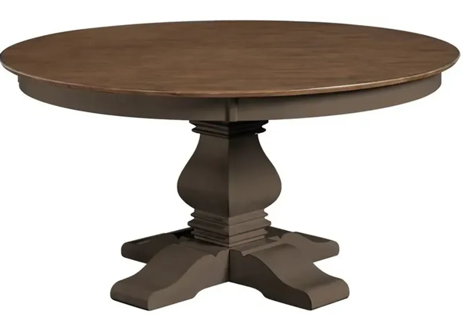 Vista 60 Inch Solid Round Table Top with Banks Pedestal Base in Hickory & Coal