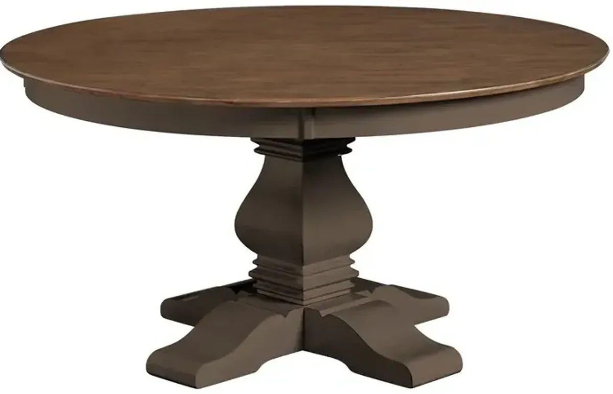 Vista 60 Inch Solid Round Table Top with Banks Pedestal Base in Hickory & Coal