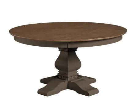 VISTA 60 INCH SOLID ROUND TABLE TOP WITH BANKS PEDESTAL BASE IN HICKORY & COAL