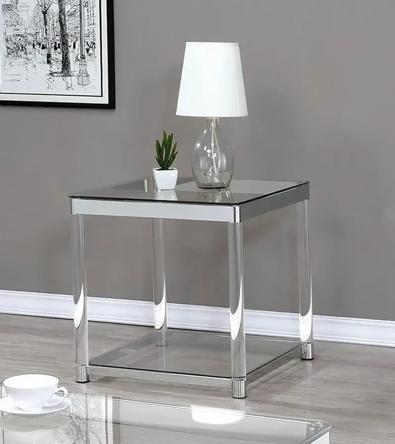 Coaster Anne Square Glass Top Acrylic Leg Side End Table Chrome