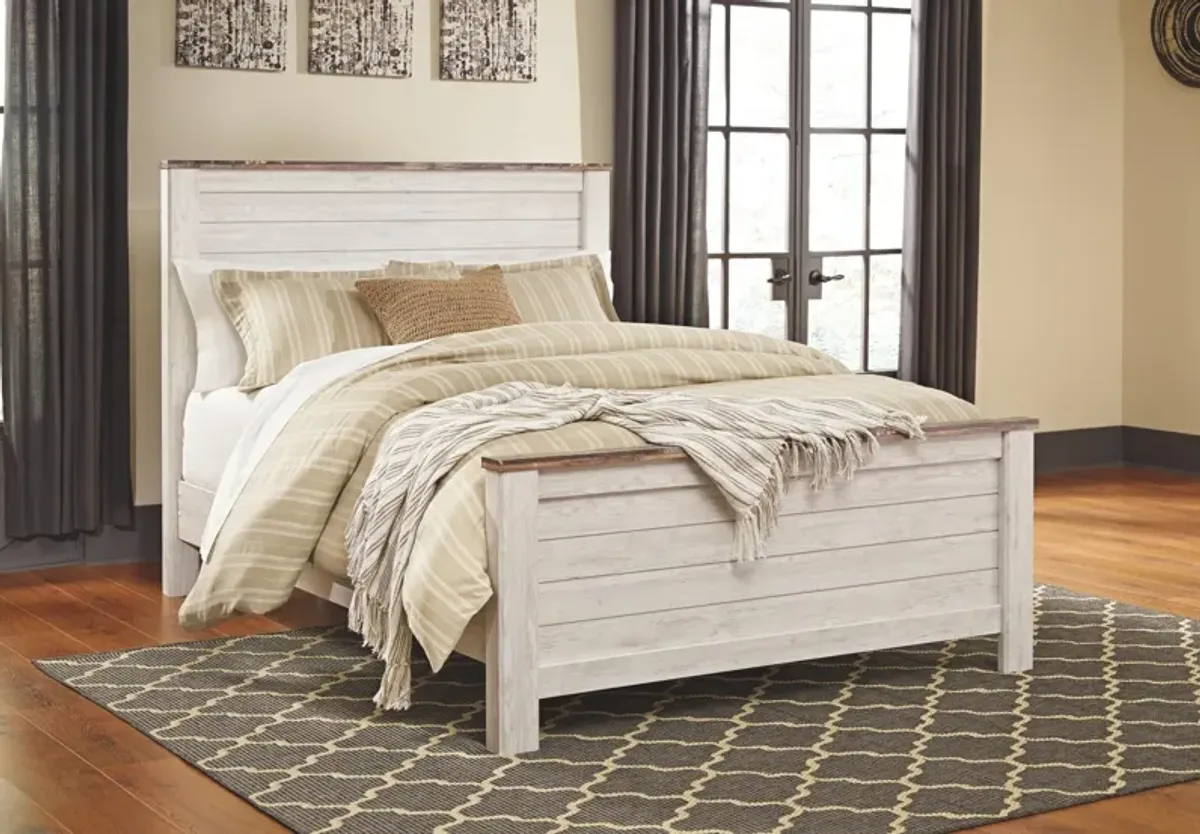 WILLOWTON QUEEN PANEL BED WHITEWASH SIGNATURE DESIGN