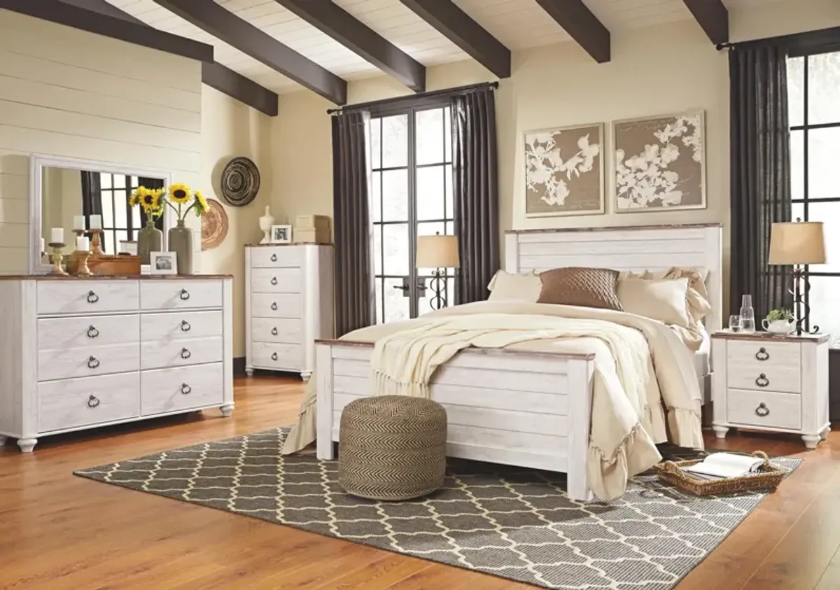 WILLOWTON QUEEN PANEL BED WHITEWASH SIGNATURE DESIGN