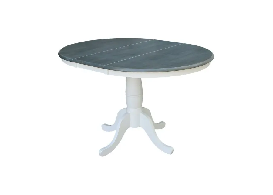 DINING ESSENTIALS 36 INCH EXTENSION TABLE WITH 30 INCH TRADITIONAL PEDESTAL BASE IN HEATHER GRAY & WHITE