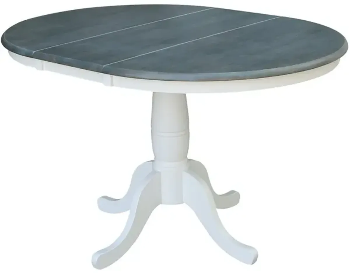 John Thomas Dining Essentials 36 Inch Extension Table with 30 Inch Traditional Pedestal Base in Heather Gray & White