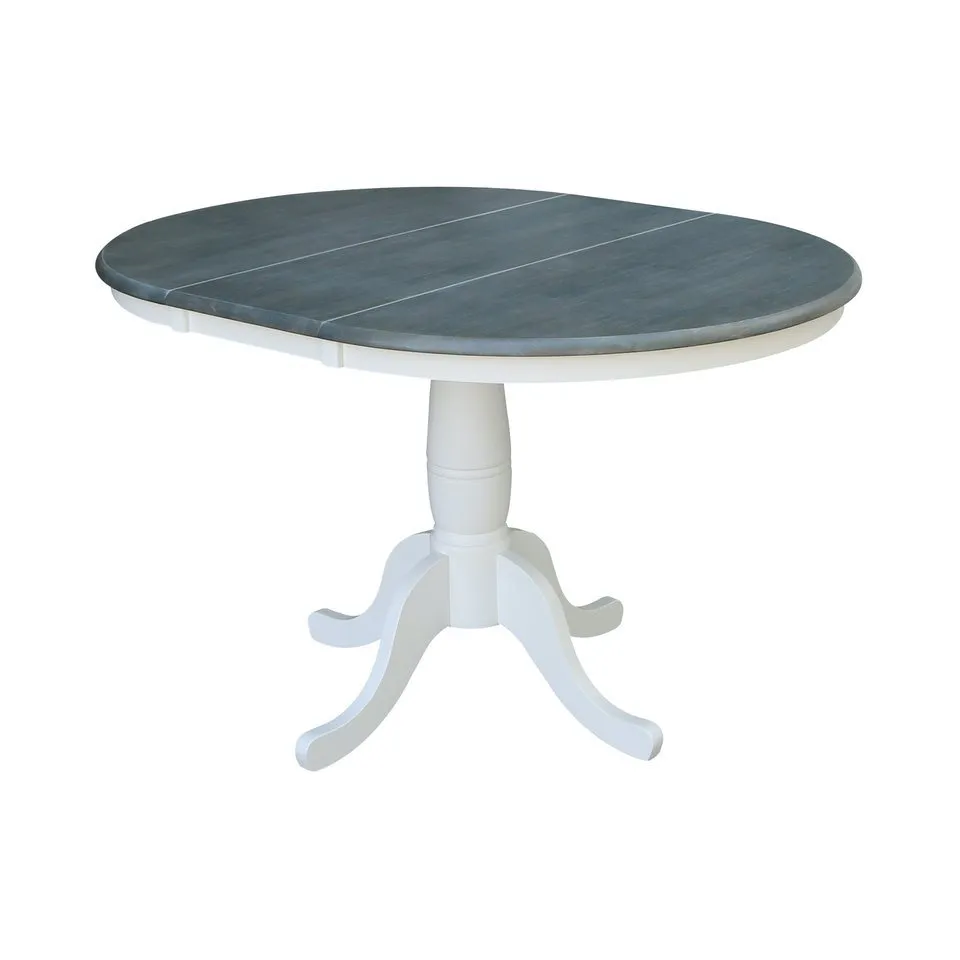 DINING ESSENTIALS 36 INCH EXTENSION TABLE WITH 30 INCH TRADITIONAL PEDESTAL BASE IN HEATHER GRAY & WHITE