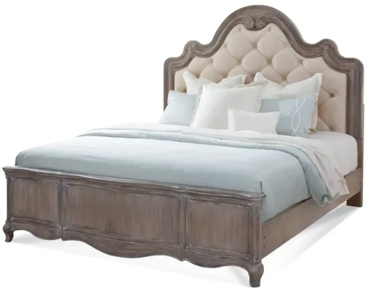 American Woodcrafters Genoa Complete Tufted Upholstered King Bed in Antique Grey