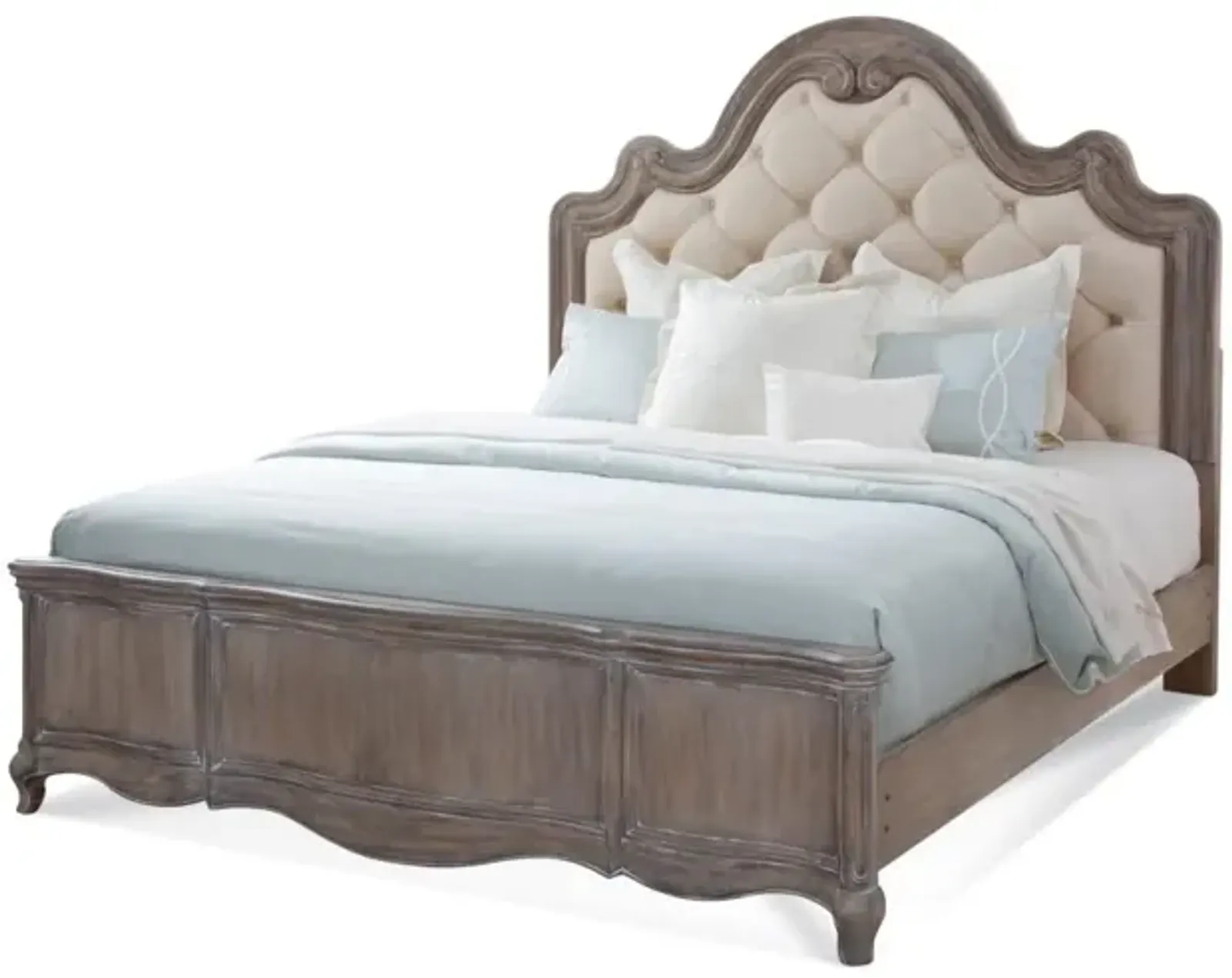 American Woodcrafters Genoa Complete Tufted Upholstered King Bed in Antique Grey