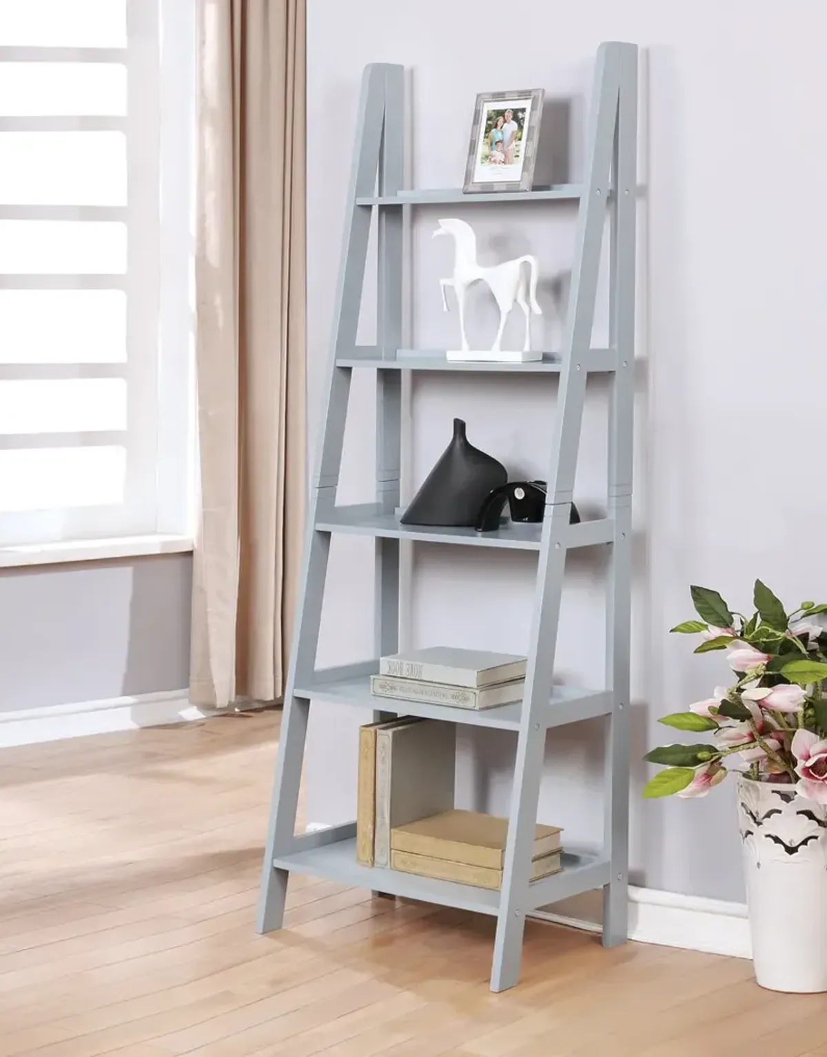 Linon Acadia Ladder Bookshelf Grey