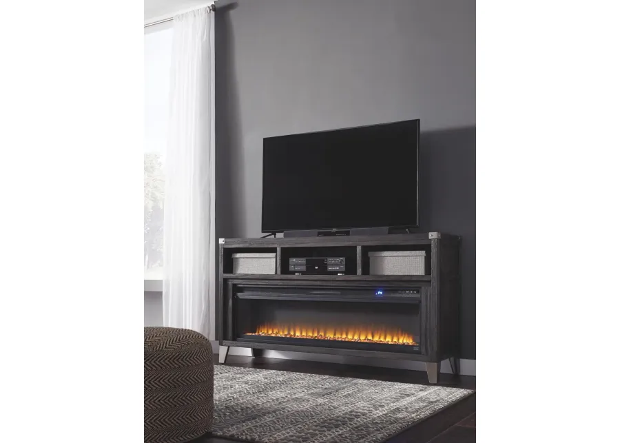 TODOE 65" TV STAND WITH ELECTRIC FIREPLACE GRAY SIGNATURE DESIGN