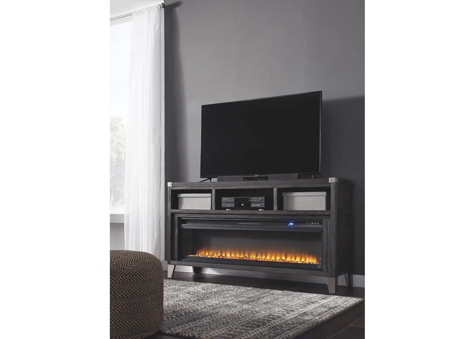 Ashley 65 Inch Todoe TV Stand with Electric Fireplace Gray