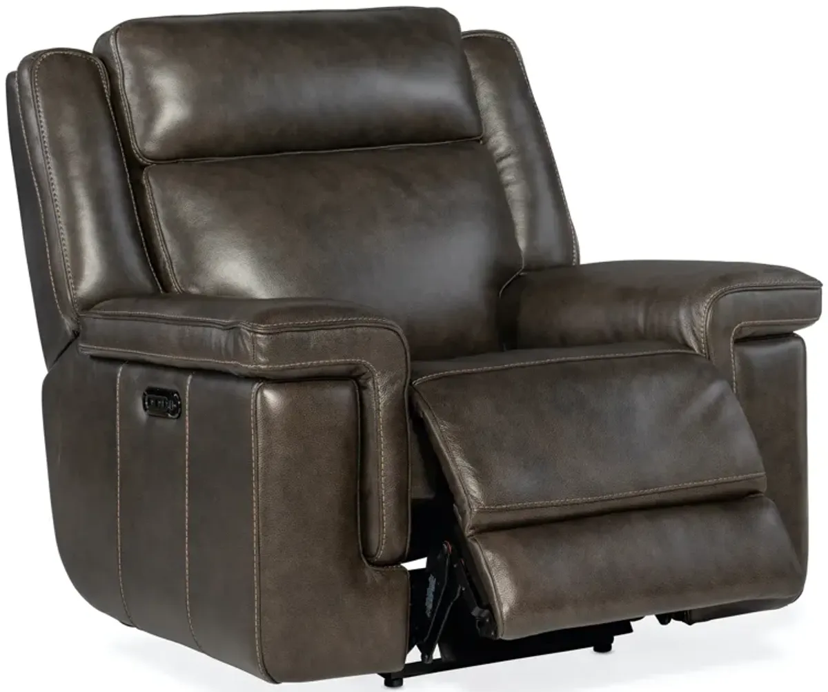 MONTEL COSMOS COCOA LAY FLAT LEATHER POWER RECLINER WITH POWER HEADREST & LUMBAR