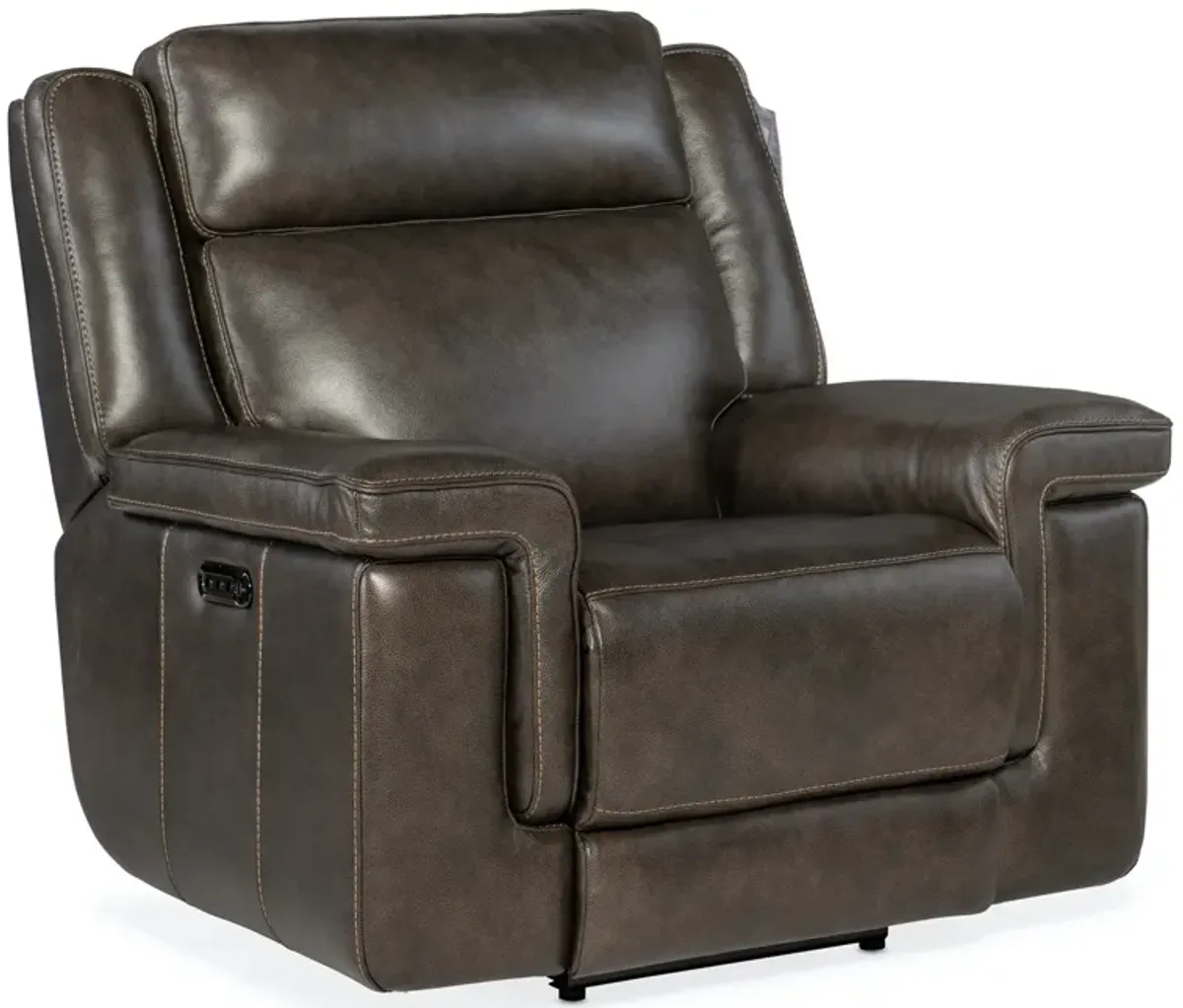 Hooker Furniture Montel Cosmos Cocoa Lay Flat Leather Power Recliner with Power Headrest & Lumbar