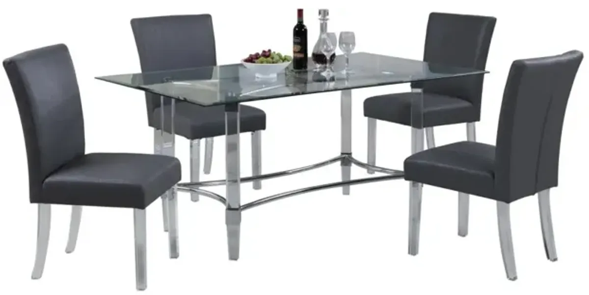 Chintaly 5-Piece Grey Contemporary 72 Inch Dining Set with Rectangular Glass Dining Table & Parson Chairs