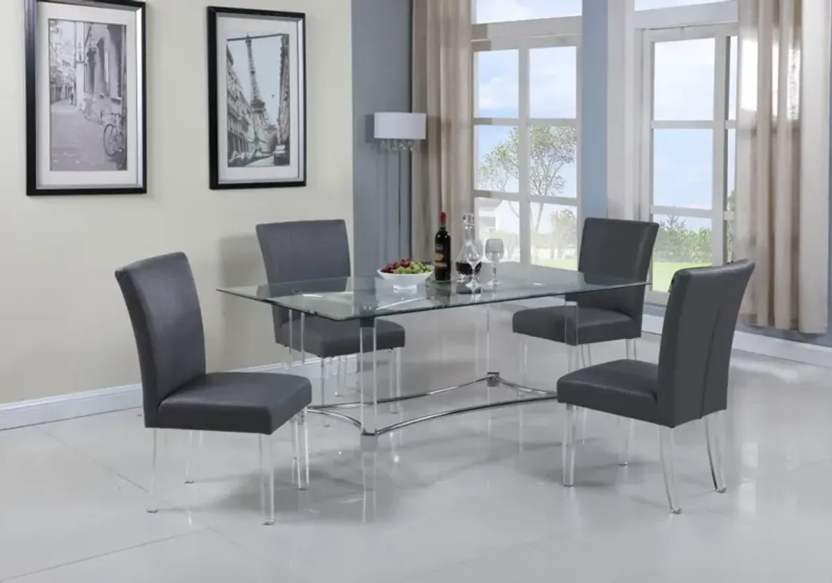 Chintaly 5-Piece Grey Contemporary 72 Inch Dining Set with Rectangular Glass Dining Table & Parson Chairs