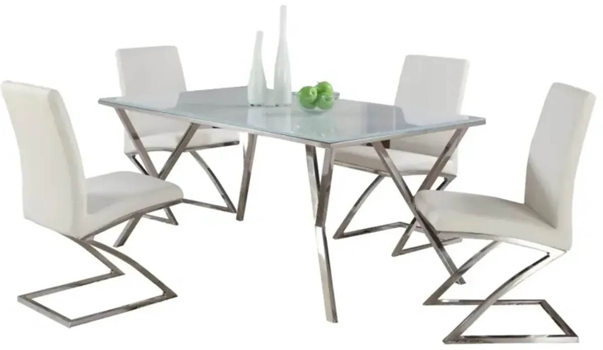 Chintaly Jade Modern Dining Set with Starphire Glass Table & White Upholstered Chairs