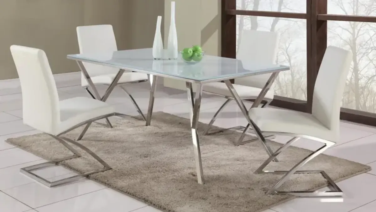 Chintaly Jade Modern Dining Set with Starphire Glass Table & White Upholstered Chairs