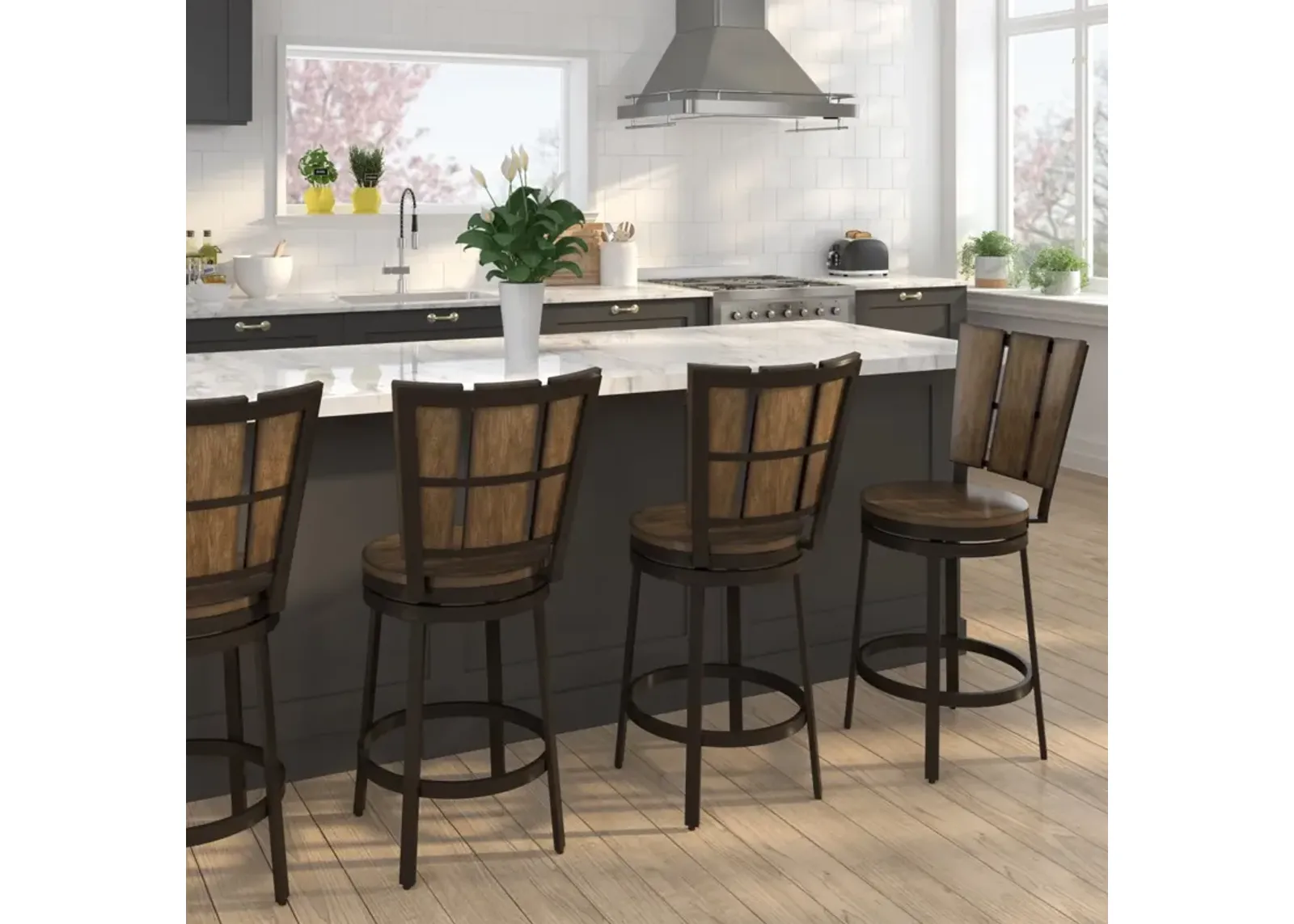 American Woodcrafters Metal Barstool Black Chocolate Finish Counter Stool with Back-Wood Frame