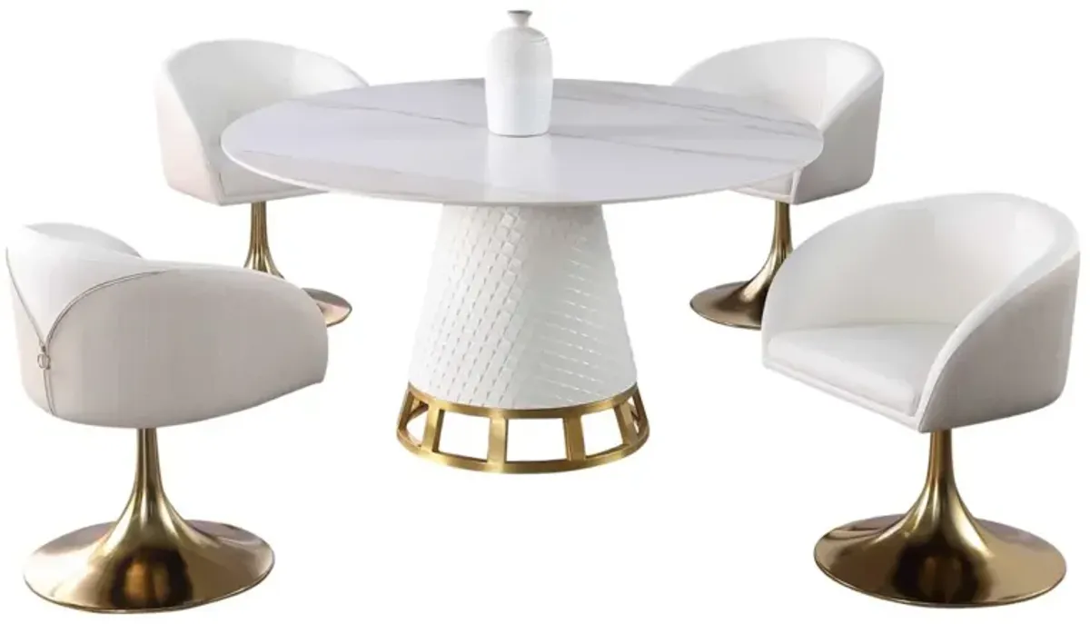 Chintaly Khloe Dining Set with Sintered Stone Wooden & Golden Table with Club Style Arm Chairs