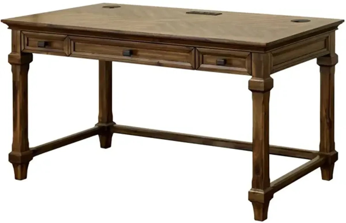 Martin Furniture Porter Natural Wood with Herringbone Pattern Writing Desk