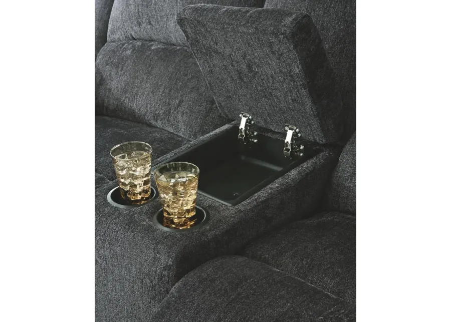 DRAYCOLL RECLINING LOVESEAT WITH CONSOLE SLATE SIGNATURE DESIGN