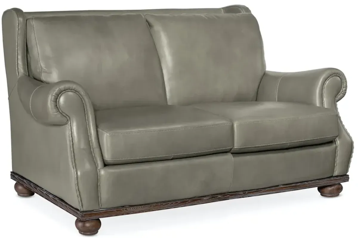 Hooker Furniture William Derrick Gray Linen Stationary Leather Loveseat