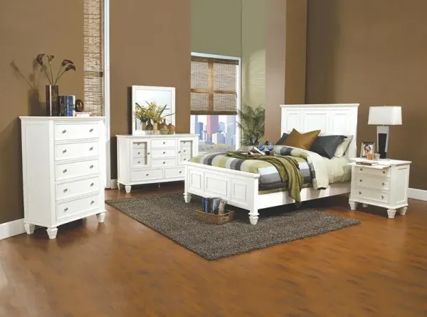 Sandy Beach Wood King Panel Bed Cream White