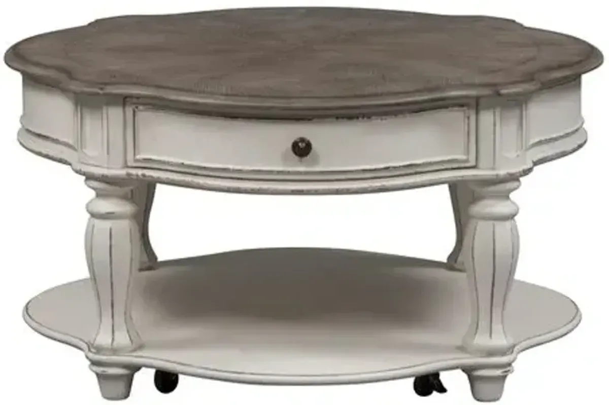 Liberty Furniture Magnolia Manor Antique White 1-Drawer Round Cocktail Table