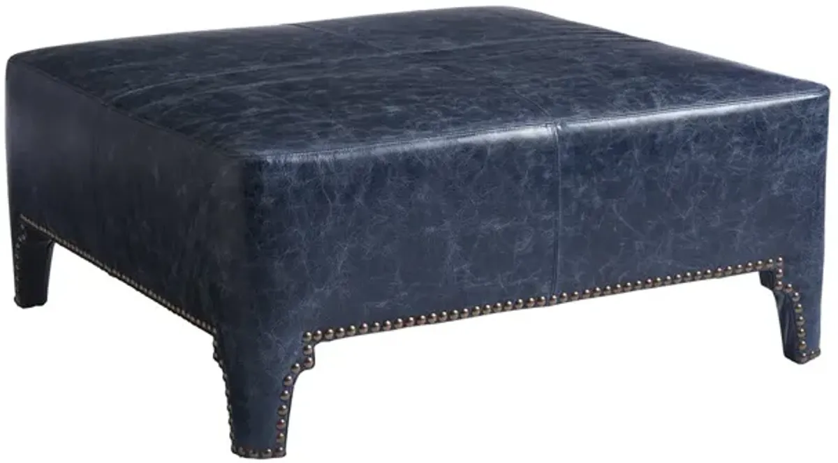 Barclay Butera Upholstery by Barclay Butera Blue Sheffield Leather Cocktail Ottoman