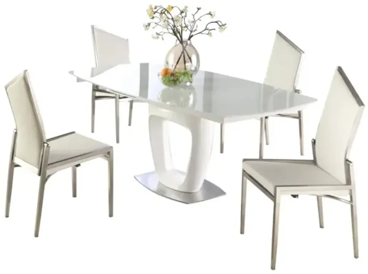 Chintaly Giuliana Contemporary Dining Set with Extendable Starphire Glass Table & 4 Motion-Back Side Chairs