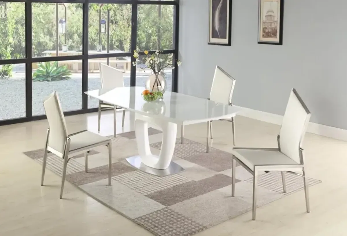 Chintaly Giuliana Contemporary Dining Set with Extendable Starphire Glass Table & 4 Motion-Back Side Chairs