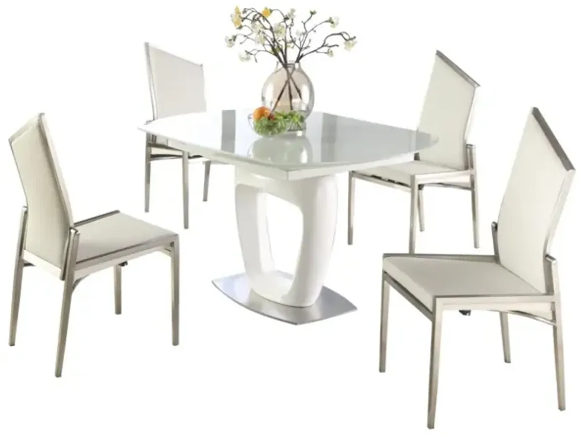 Chintaly Giuliana Contemporary Dining Set with Extendable Starphire Glass Table & 4 Motion-Back Side Chairs