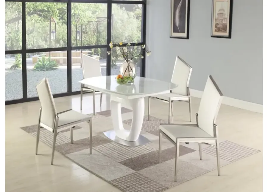 GIULIANA CONTEMPORARY DINING SET WITH EXTENDABLE STARPHIRE GLASS TABLE & 4 MOTION-BACK SIDE CHAIRS