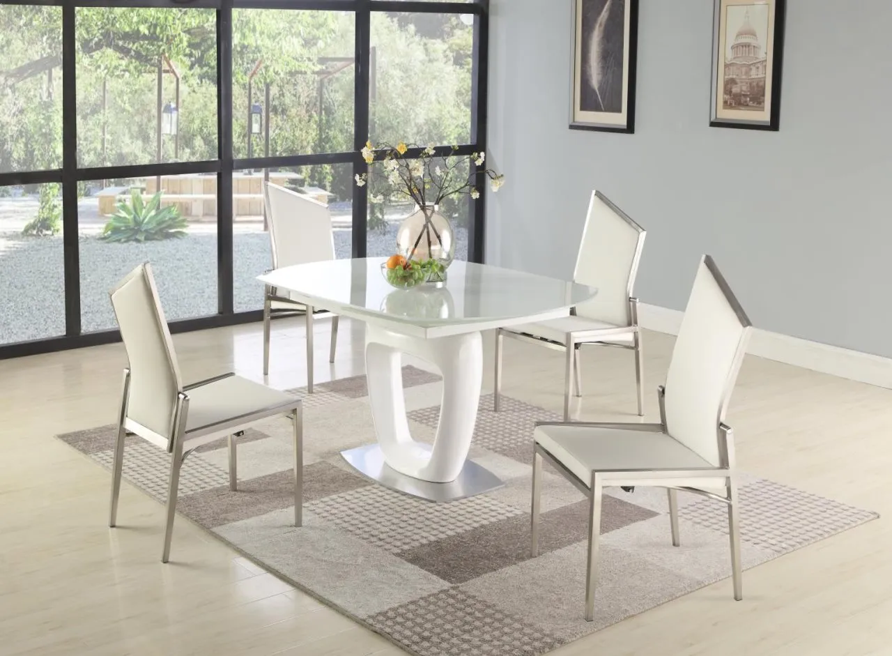 GIULIANA CONTEMPORARY DINING SET WITH EXTENDABLE STARPHIRE GLASS TABLE & 4 MOTION-BACK SIDE CHAIRS