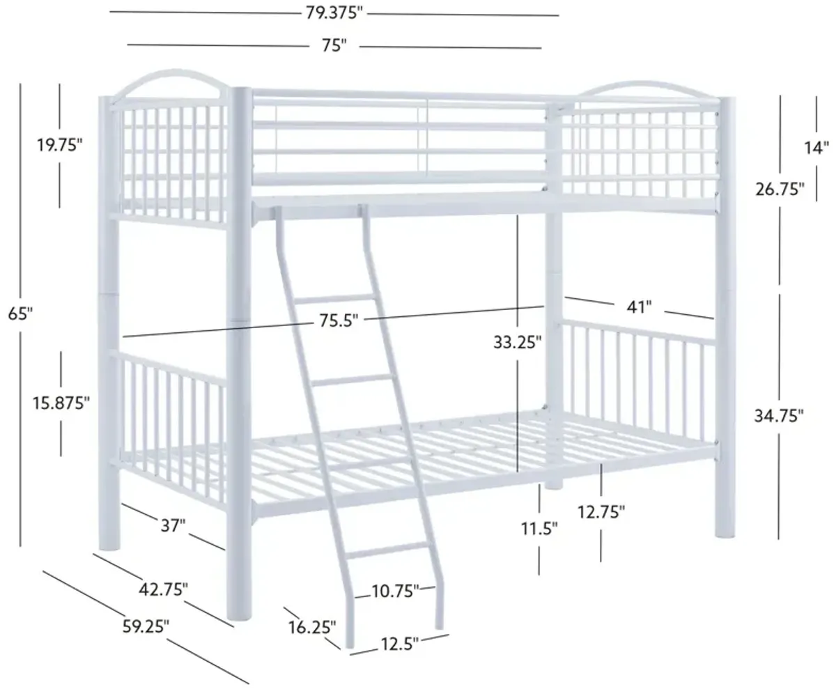 Powell Kids/Teens Heavy Metal Twin Over Twin White Bunk Bed