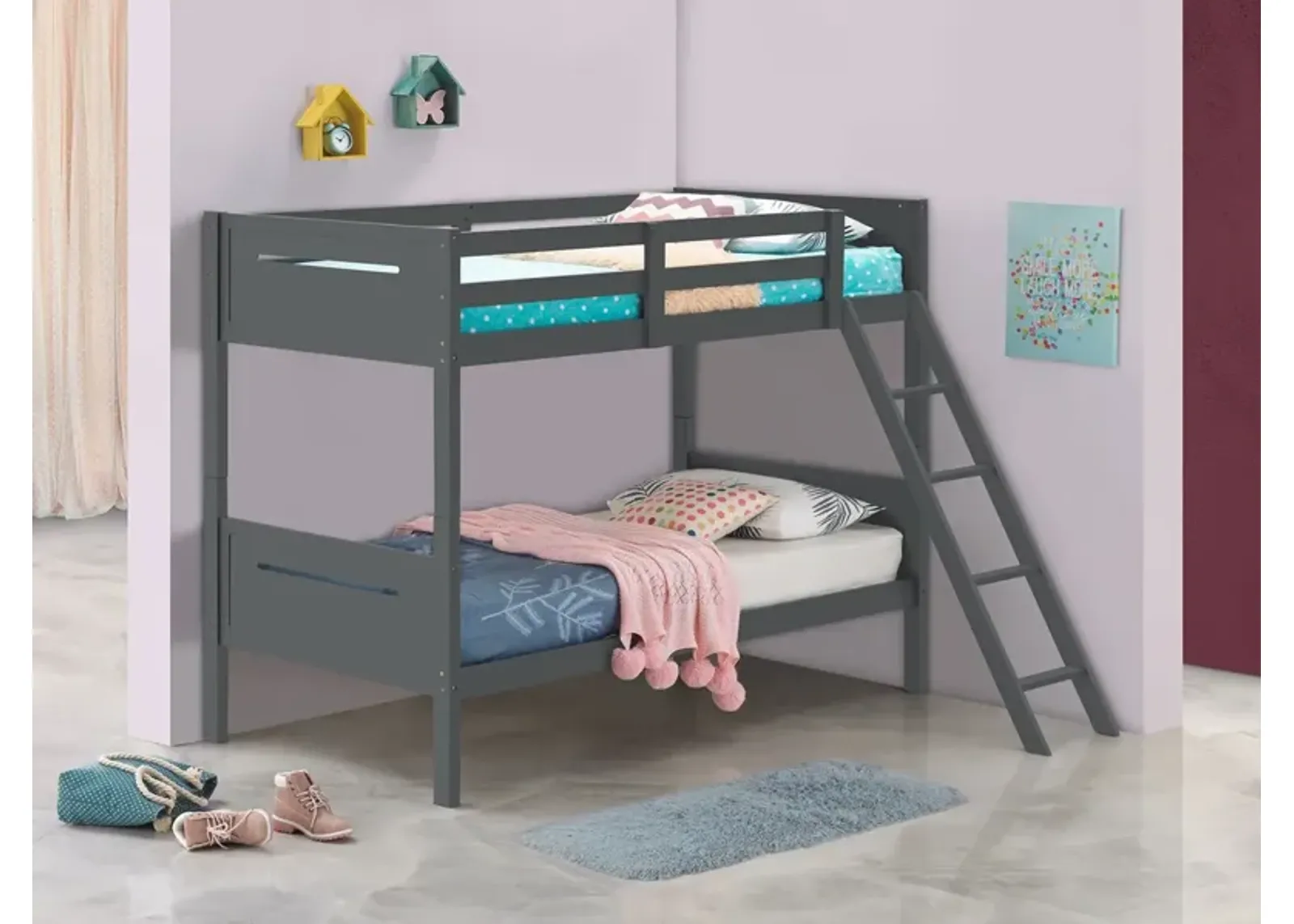 Coaster Littleton Wood Twin Over Twin Bunk Bed Grey