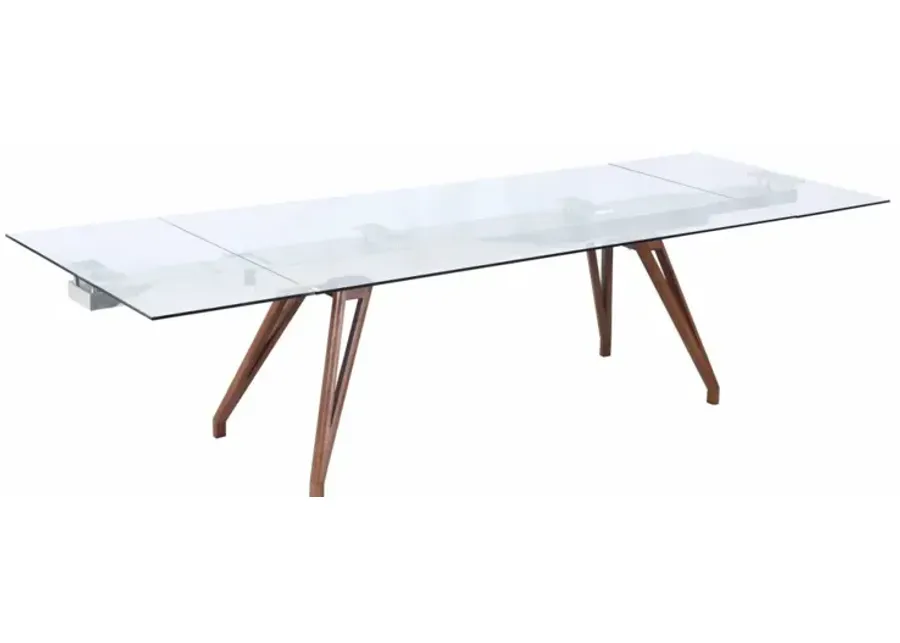 ERIKA MODERN DINING TABLE WITH EXTENDABLE GLASS TOP & SOLID WOOD LEGS