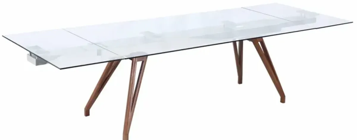 Chintaly Erika Modern Dining Table with Extendable Glass Top & Solid Wood Legs