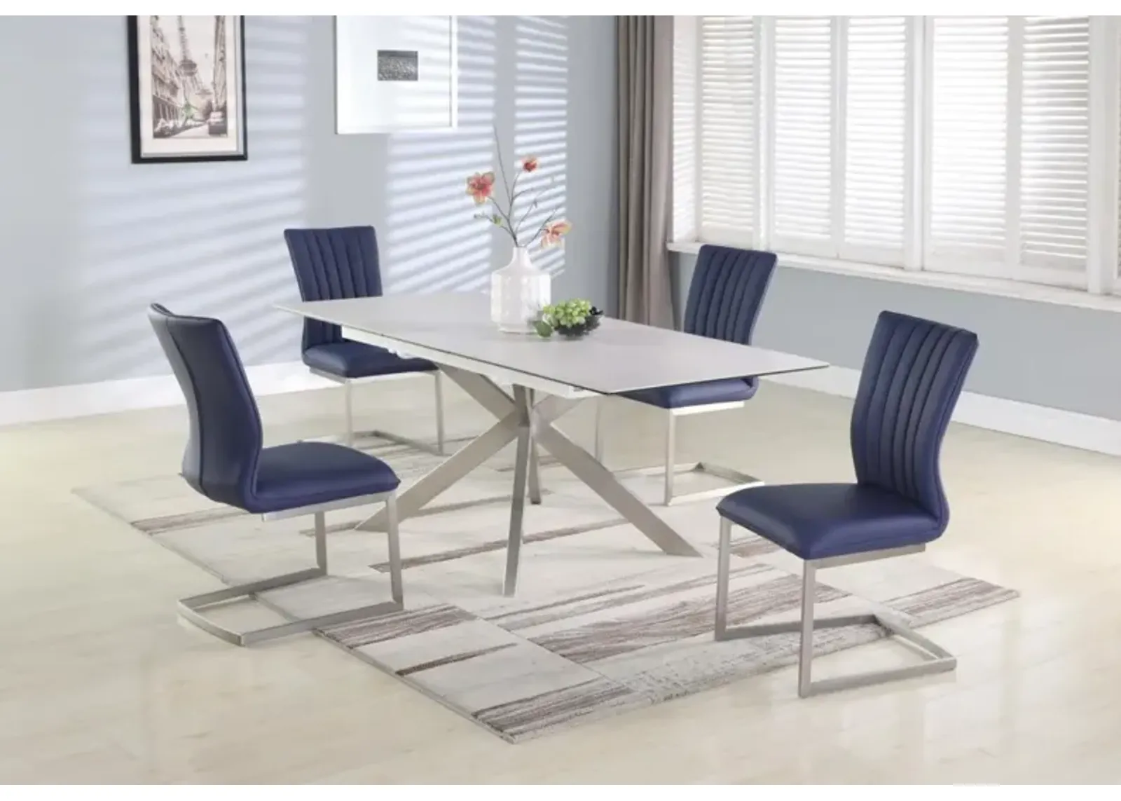 Chintaly Nala Dining Set with Pop-Up Extendable Ceramic Top Table & 4 Cantilever Chairs